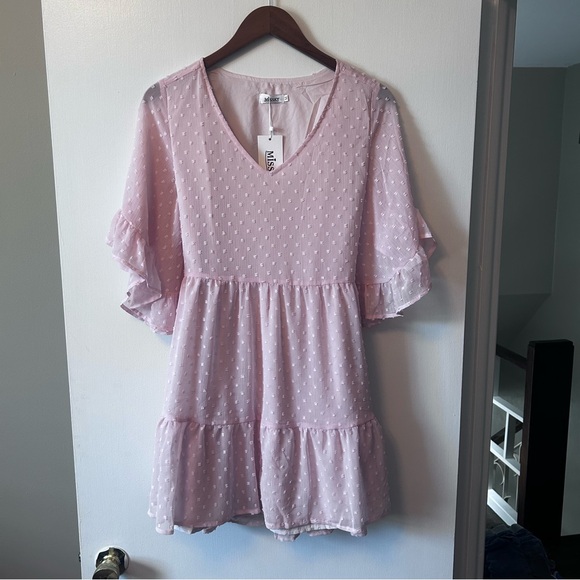 Pink Ruffled V-Neck Dress - Picture 1 of 3